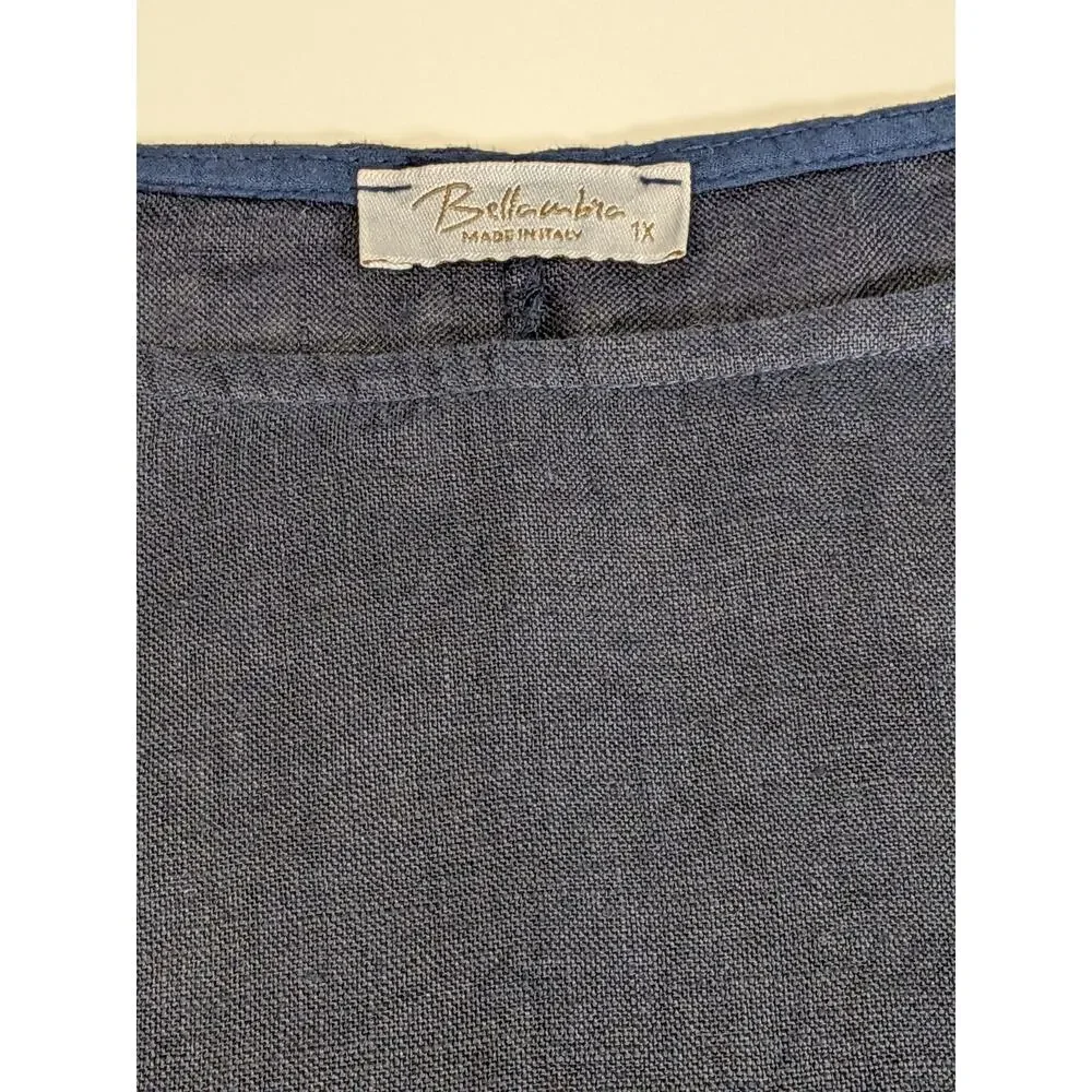 Bellambra Navy Linen Dress Size 1X Made In Italy Crochet Trim Short Sleeve - Picture 5 of 10
